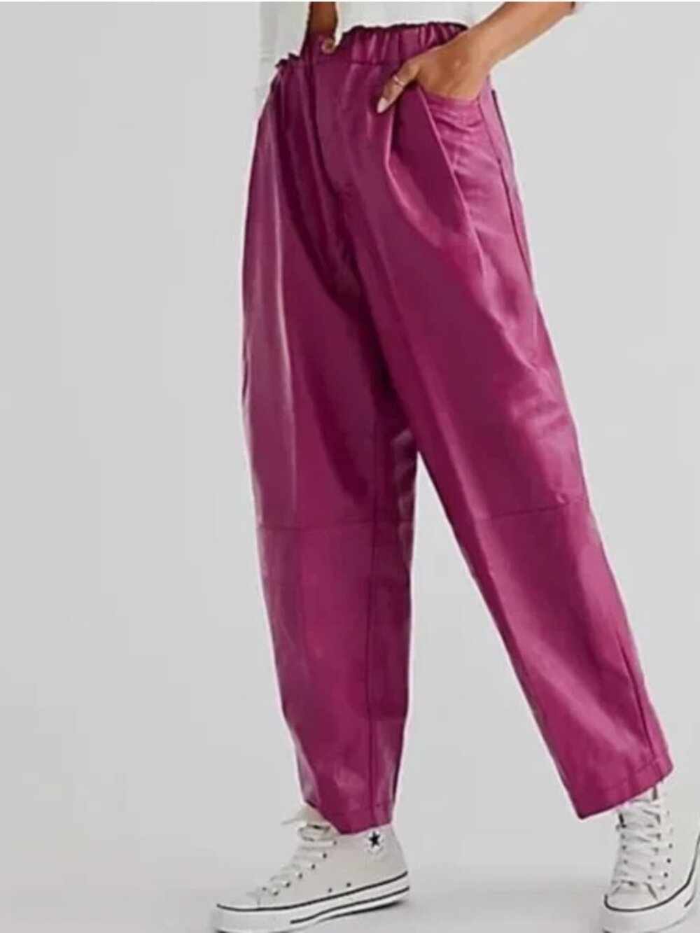Free People Camille Purple Vegan Leather Slouchy Drawstring Pants - Size XL